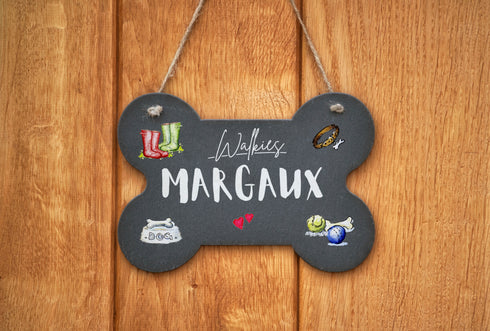 Personalised Walkies Bone Slate Sign